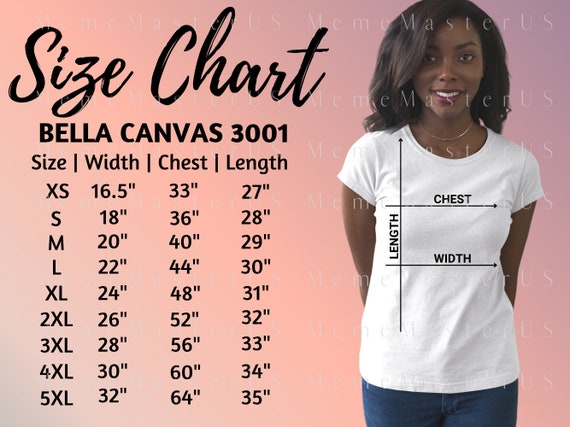 Bella Canvas 3001 Size Chart Bella Canvas 3001 Size Chart - Etsy