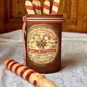 Primitive Christmas Grungy Can – Candy Cane Rustic Farmhouse Decor
