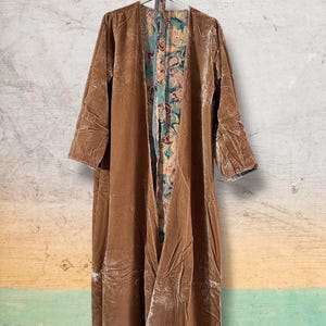 Cream color velvet woman kimono,long reversible velvet kimono for ladies, long soft black velvet kimono for woman, yoga black velvet kimono.
