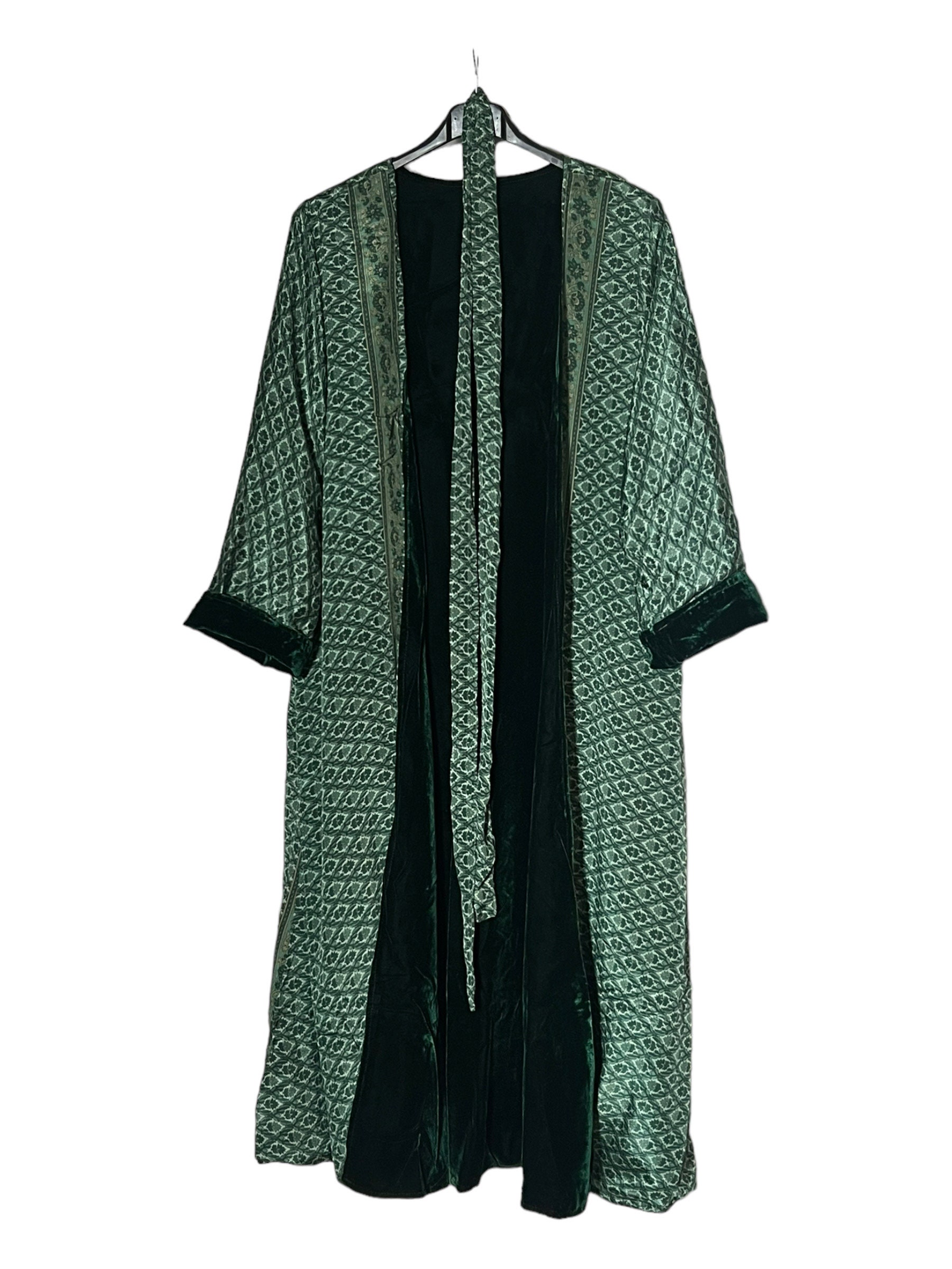 Green Reversible Velvet Kimono, Long Reversible Velvet Kimono for ...