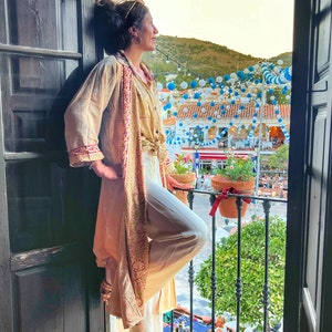 Cream color velvet woman kimono,long reversible velvet kimono for ladies, long soft black velvet kimono for woman, yoga black velvet kimono.