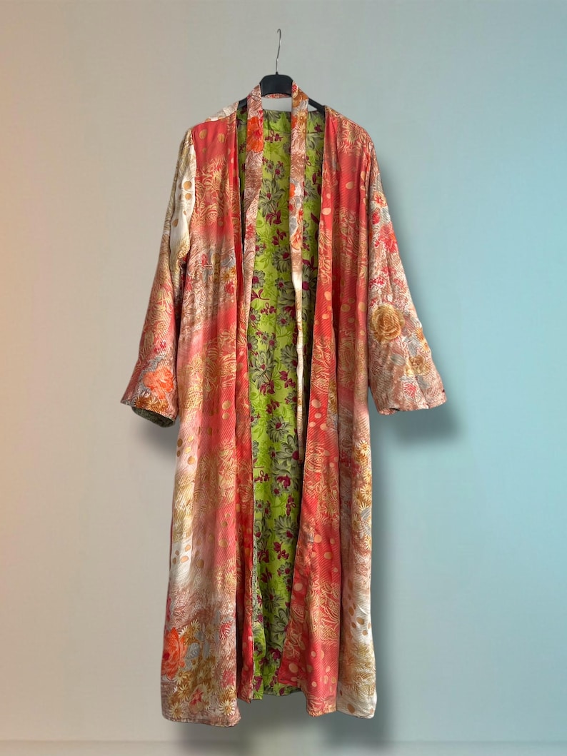 Kimono Court Réversible En Soie Par Jedzebel - Taille Unique - Neuf Avec Étiquettes - Multicolore