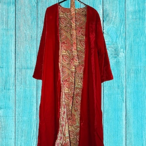 Blue reversible velvet kimono, long reversible velvet kimono for ladies, long soft black velvet kimono for woman, yoga black velvet kimono.