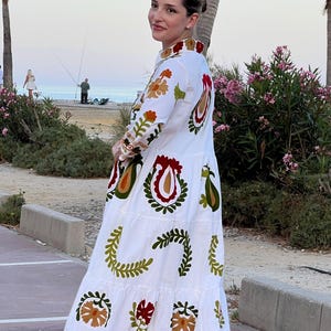 Robe longue en coton brodé, robe longue pour femme, robe chemise, robe d'automne, robe pour femme, robe faite main, robe.