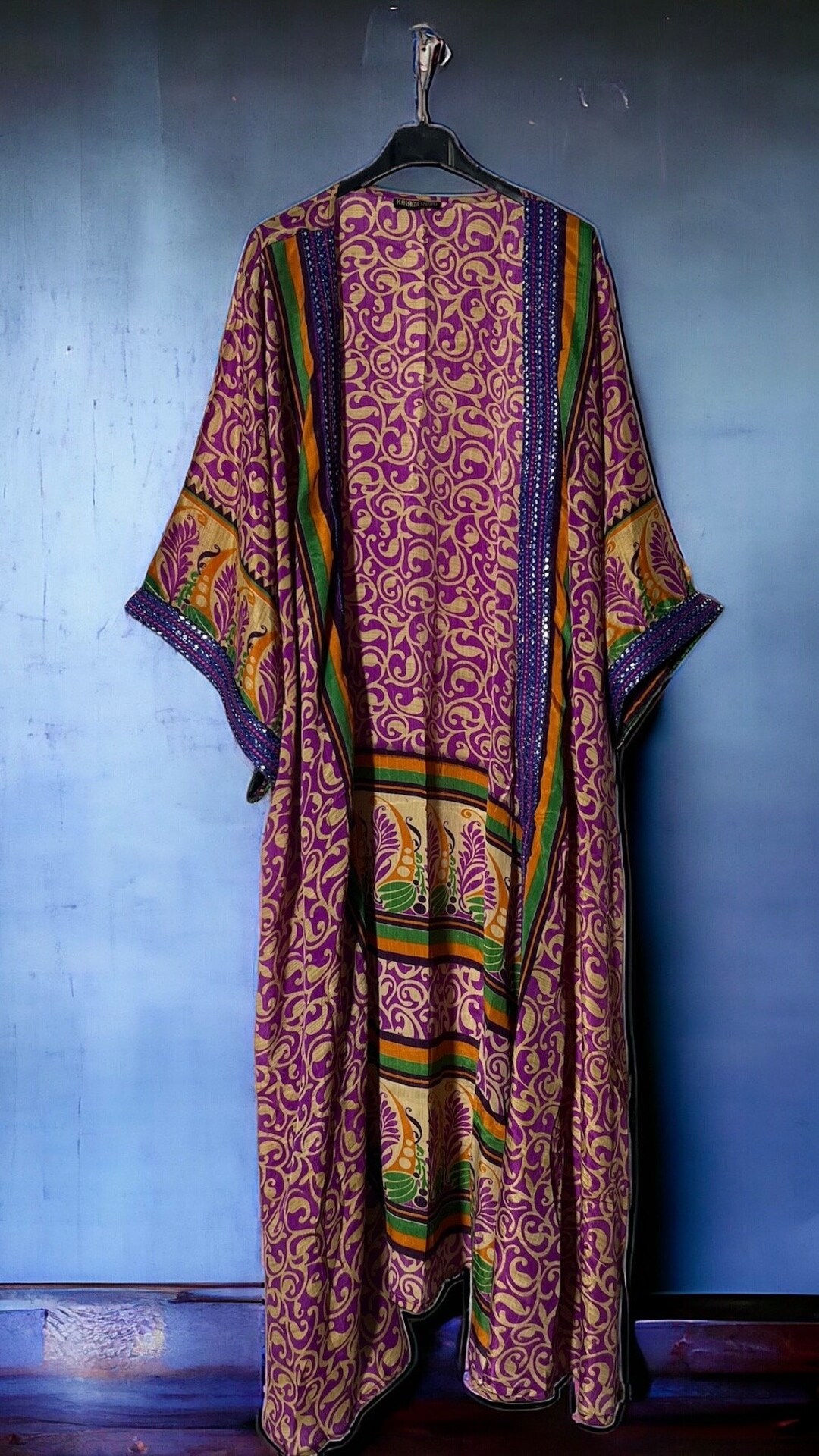 Red Silk Kimono With Japanese Sleeves, Long Silk Bohemian Kimono, Silk