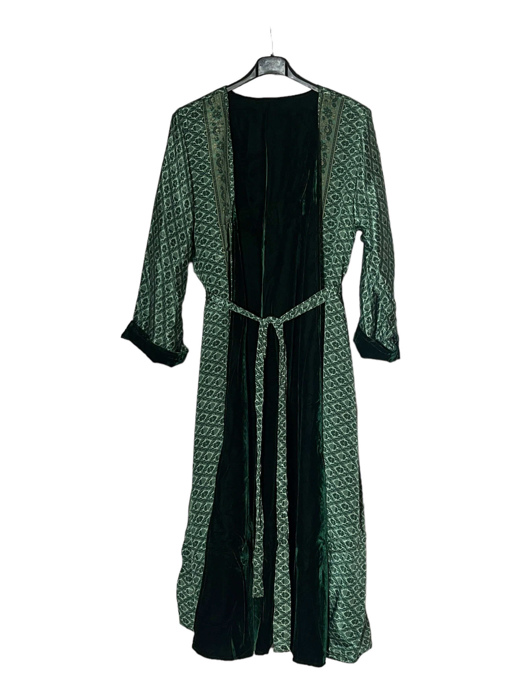 Green Reversible Velvet Kimono, Long Reversible Velvet Kimono for ...