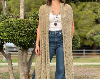 Gilet lavorato a maglia fatto a mano, gilet in stile bohémien, gilet asimmetrico, gilet lavorato a maglia morbido, moda etnica fatta a mano, gilet in stile boho