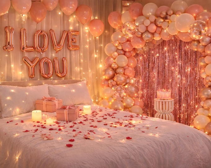 Blush Pink Party Decoration Kit 143pcs Balloon Garland Arch with Foil Curtain Backdrop