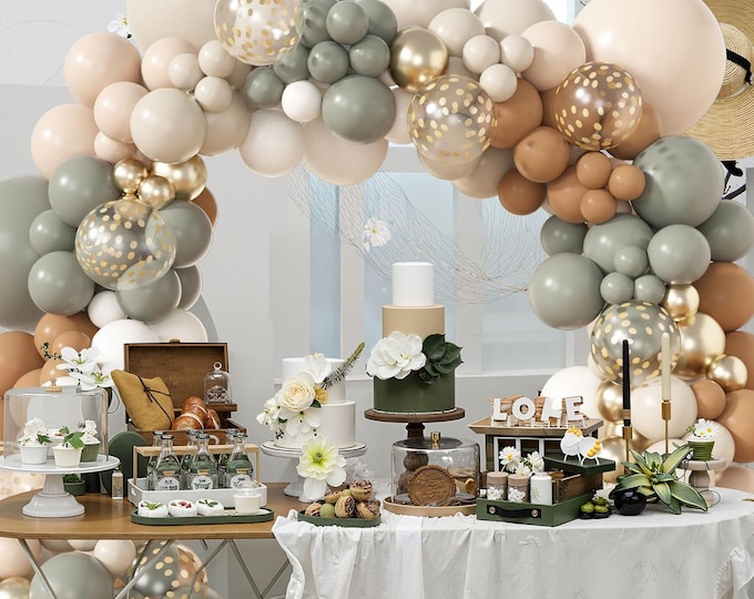 Dusty Green Balloon Arch Kit  Boho Sage Nude Garland  Baby Shower Wedding Decor