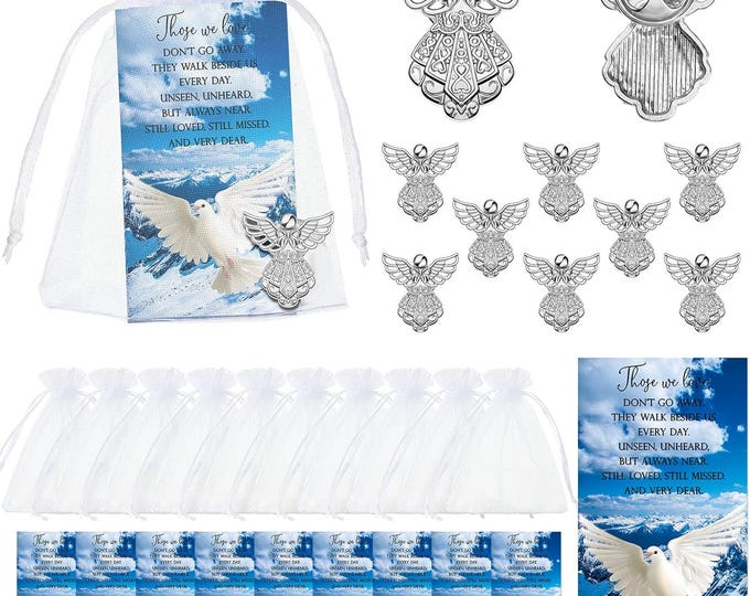 50 Pcs Angel Memorial Pins with Prayer Cards and Organza Gift Bags