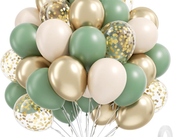60 Pcs Sage Green Gold Balloon Set Boho Neutral Party Decor