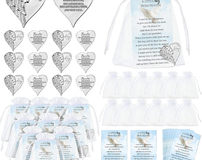 60 Sets Heart Memorial Coins with Prayer Cards and Organza Bags