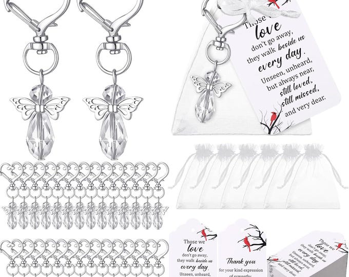 100 Pcs Angel Keychain Memorial Favors with Cards and Organza Bags