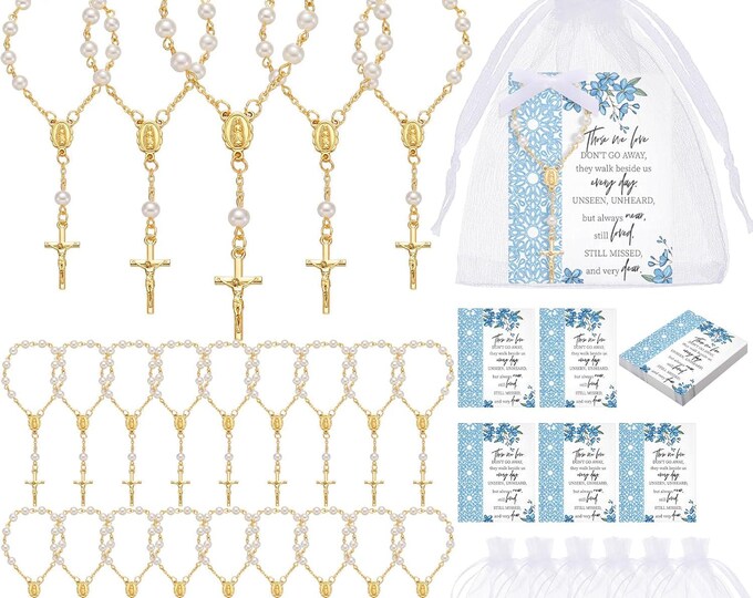60 Pcs Rosary Bracelet Memorial Favors with Cards and Organza Bags