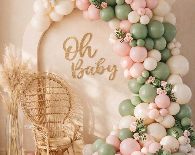 Baby in Bloom Balloon Arch Kit with Oh Baby Sign Boho Baby Shower Decor