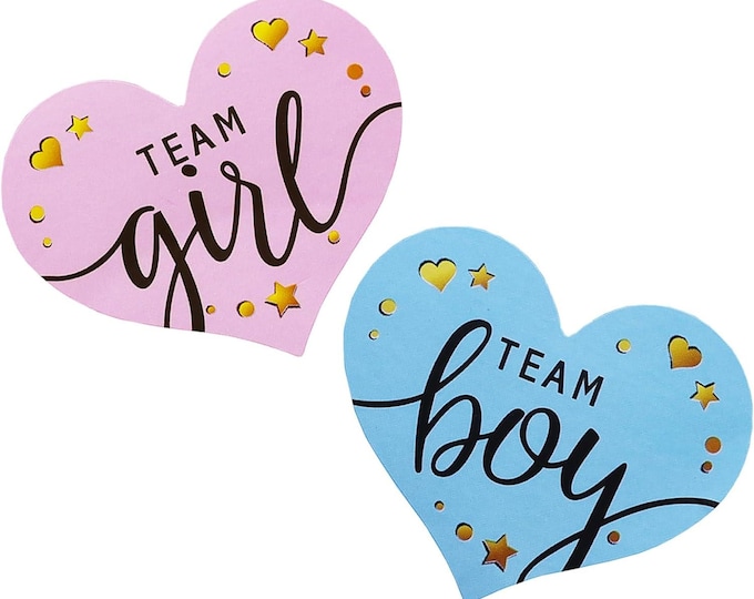 Heart Gender Reveal Stickers 60PCS Team Boy Team Girl Labels