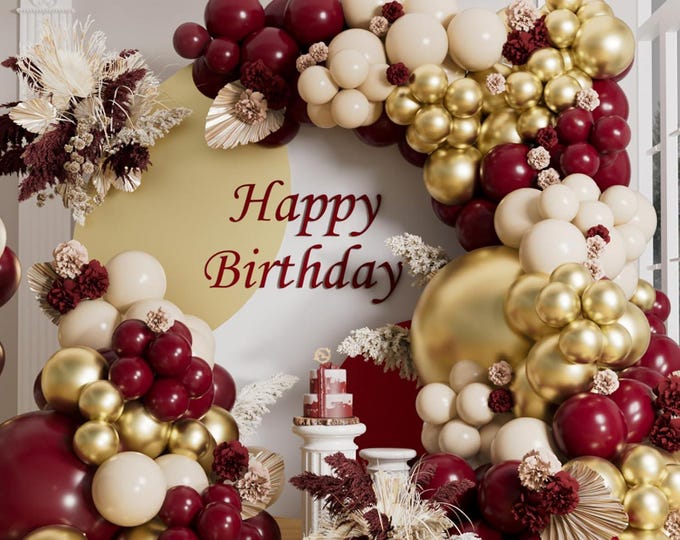 Burgundy Gold Balloon Arch Kit 155pcs Wedding Birthday Garland Decor