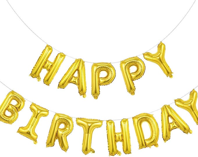 Gold Happy Birthday Balloon Banner – 16 Inch Foil Letter Set