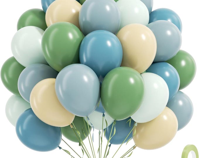 60 Pcs Blue Green Balloon Set Sage Dusty Party Decor Kit