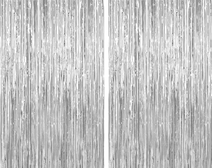 Silver Tinsel Fringe Curtains – 2 Pack Foil Backdrop for Parties, Birthdays & Events