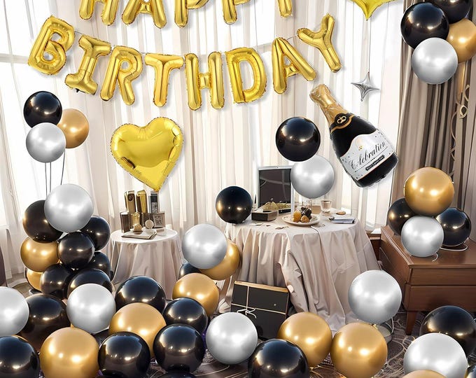 Black Gold Balloon Arch Kit Happy Birthday Decoration Set