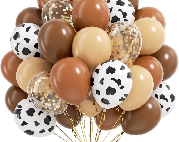 60 Pcs Western Balloon Set Brown Cow Print Rodeo Party Decor