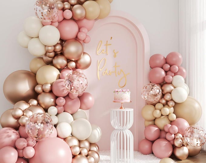 143pcs Dusty Pink Balloon Arch Kit Boho Blush Nude Gold Party Decor