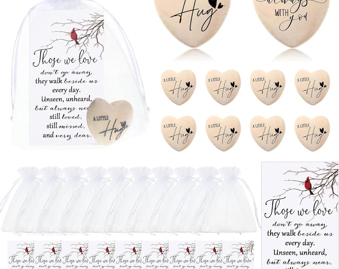 50 Pcs Wooden Heart Pocket Tokens with Cardinal Cards and Gift Bags
