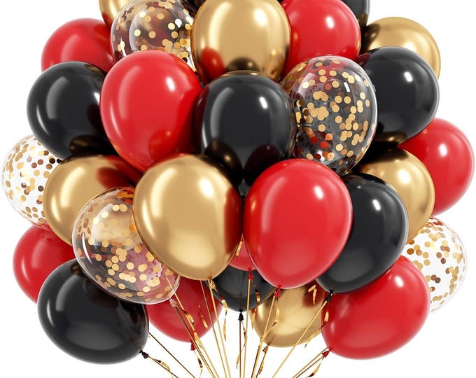 60 Pcs Red Black Gold Balloon Set Confetti Party Decor Kit