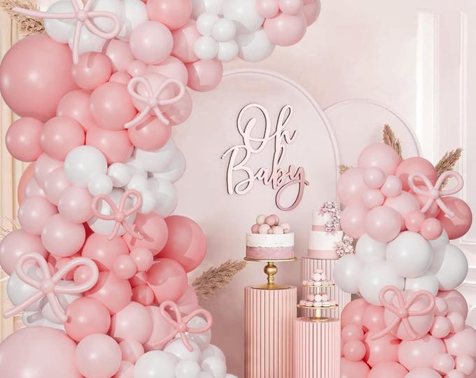 130 Pc Pink Bow Balloon Arch Kit Coquette Party Decor
