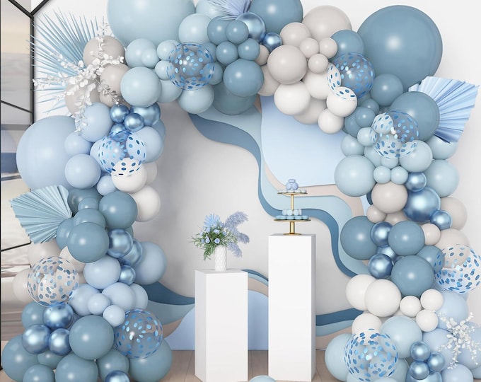 173 PCS Dusty Blue Balloon Arch Kit Pastel Wedding Baby Shower Garland Decor