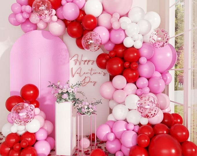 168 Pc Red Pink Balloon Arch Kit  Romantic Party Decor