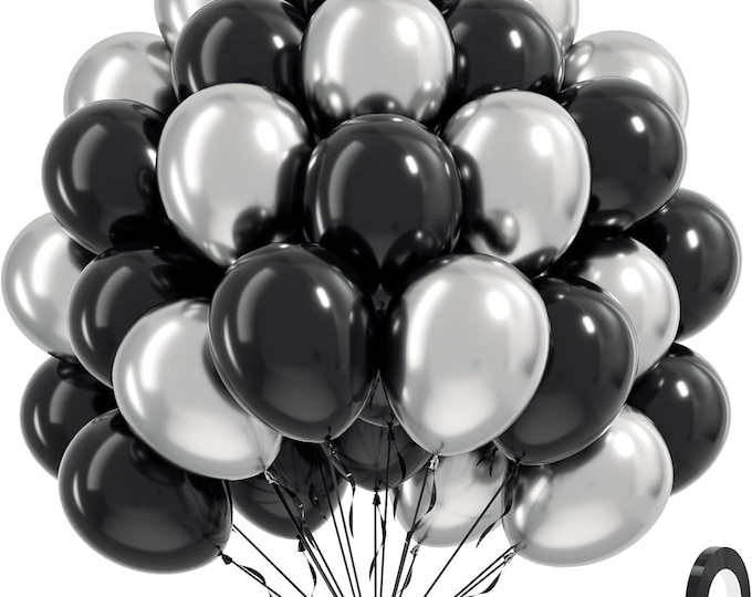 60 Pcs Black Silver Balloon Set Metallic Party Decor Kit