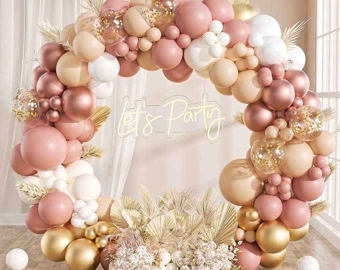 136 Pcs Boho Balloon Arch Kit Dusty Pink Nude Gold Garland Set