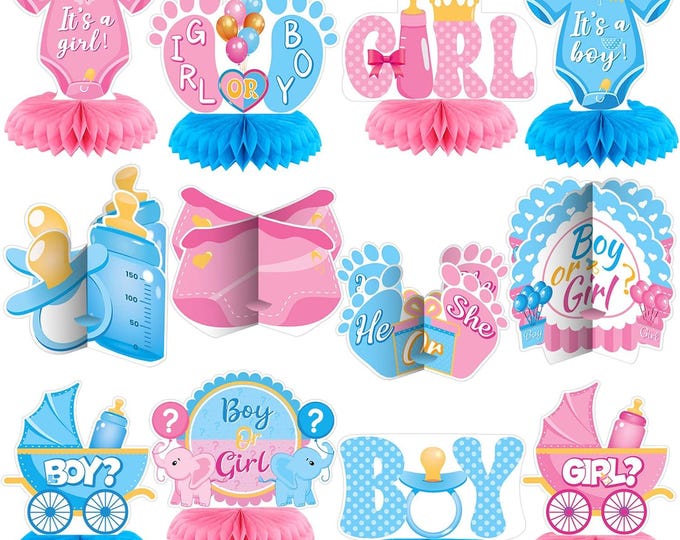 Gender Reveal Honeycomb Centerpieces 12PCS Table Decoration Set