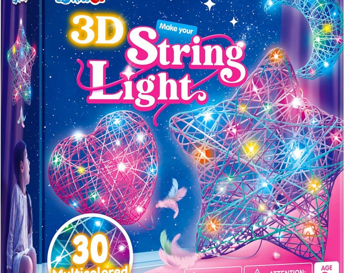3D String Art Light Kit DIY Moon Heart Craft Set 30 LED Rainbow Lights