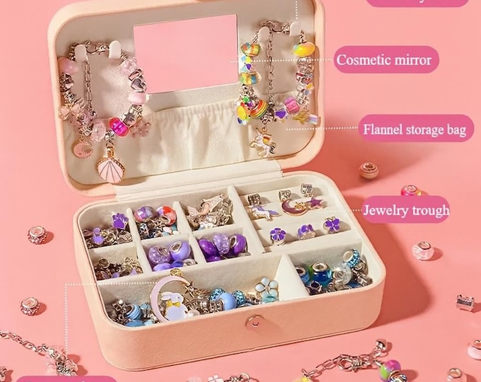 DIY Pink Bracelet Making Kit Girls Birthday Gift Box Princess Jewelry Craft Set