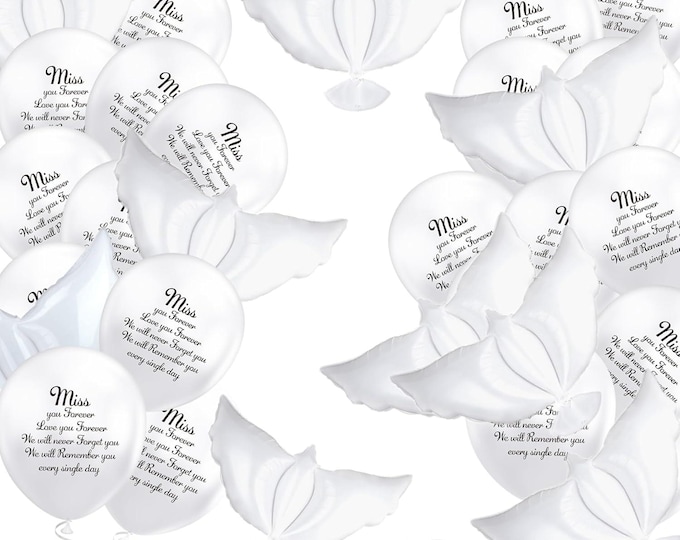 50Pcs White Dove Memorial Balloons, Funeral Sympathy Remembrance Kit