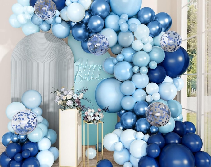 168 Pc Blue Balloon Arch Kit  Navy Party Backdrop Decor
