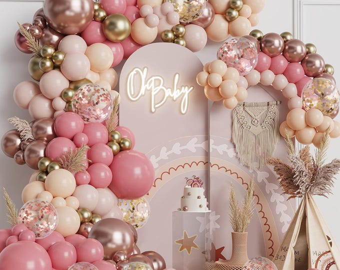 Blush Pink Balloon Arch Kit 144pcs Rose Gold Baby Shower Party Decor