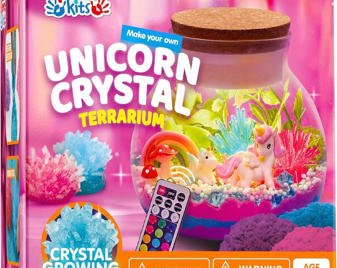Unicorn Crystal Terrarium Kit for Kids | DIY Crystal Growing Craft with LED Night Light | Unicorn Science & Art Gift for Girls 8–12