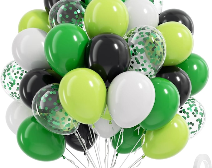 60 Pcs Green Black Balloon Set Lime White Party Decor Kit