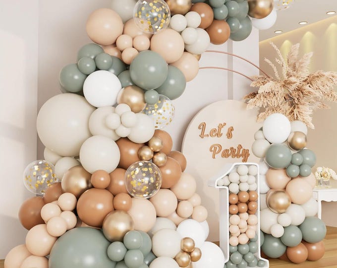 Neutral Boho Balloon Arch Kit Sage Green Nude Gold Baby Shower Party Decor