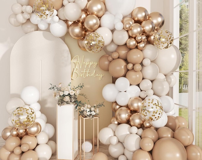 168 Pc Neutral Balloon Arch Kit Beige Gold Party Backdrop
