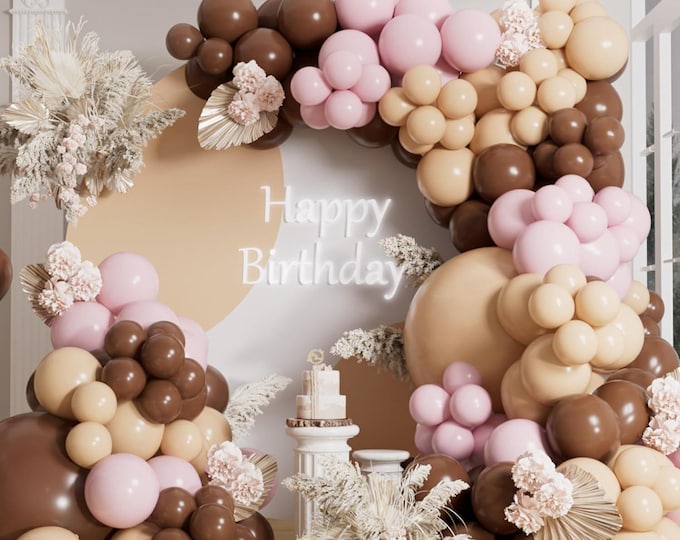 155pcs Brown Beige Pink Balloon Arch Kit Boho Neutral Party Garland Decor