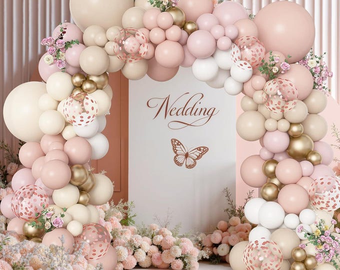 173 PCS Boho Dusty Pink Balloon Arch Kit Neutral Wedding Decor