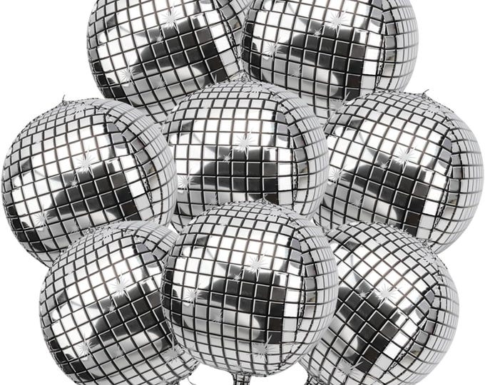 Silver Mirror 4D Sphere Balloons for Retro Disco, Bachelorette, & Graduation Decor (8-Pack)