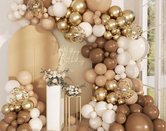 168 Pc Neutral Balloon Arch Kit  Boho Brown Gold Party Decor