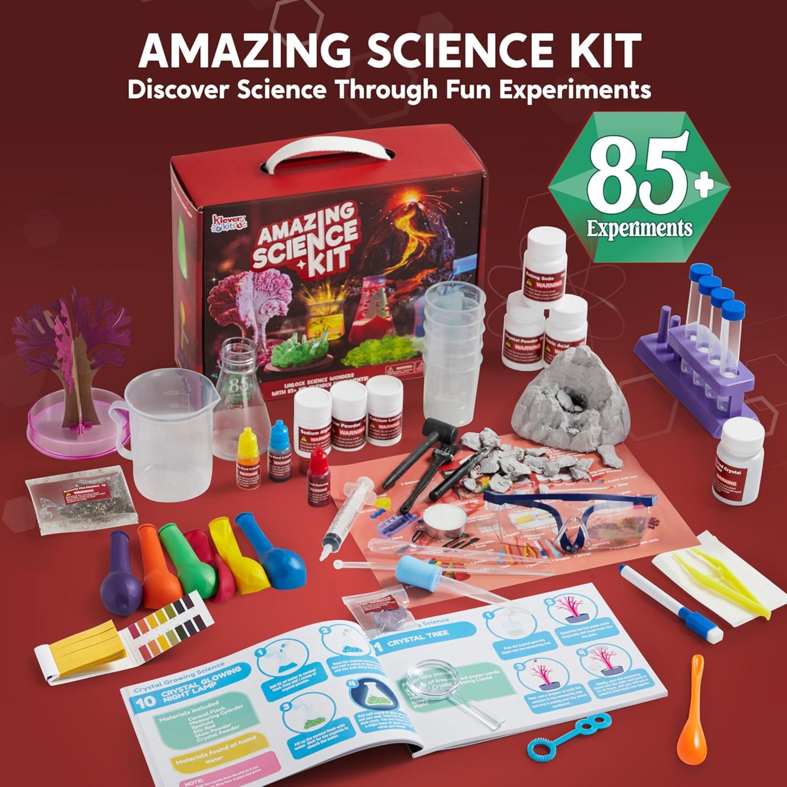85+ STEM Science Experiment Kit Volcano Eruption & Crystal Growing Set ...