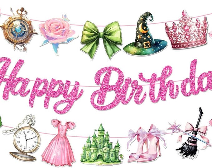 Witch and Princess Birthday Banner – Pink & Green Magical Party Garland